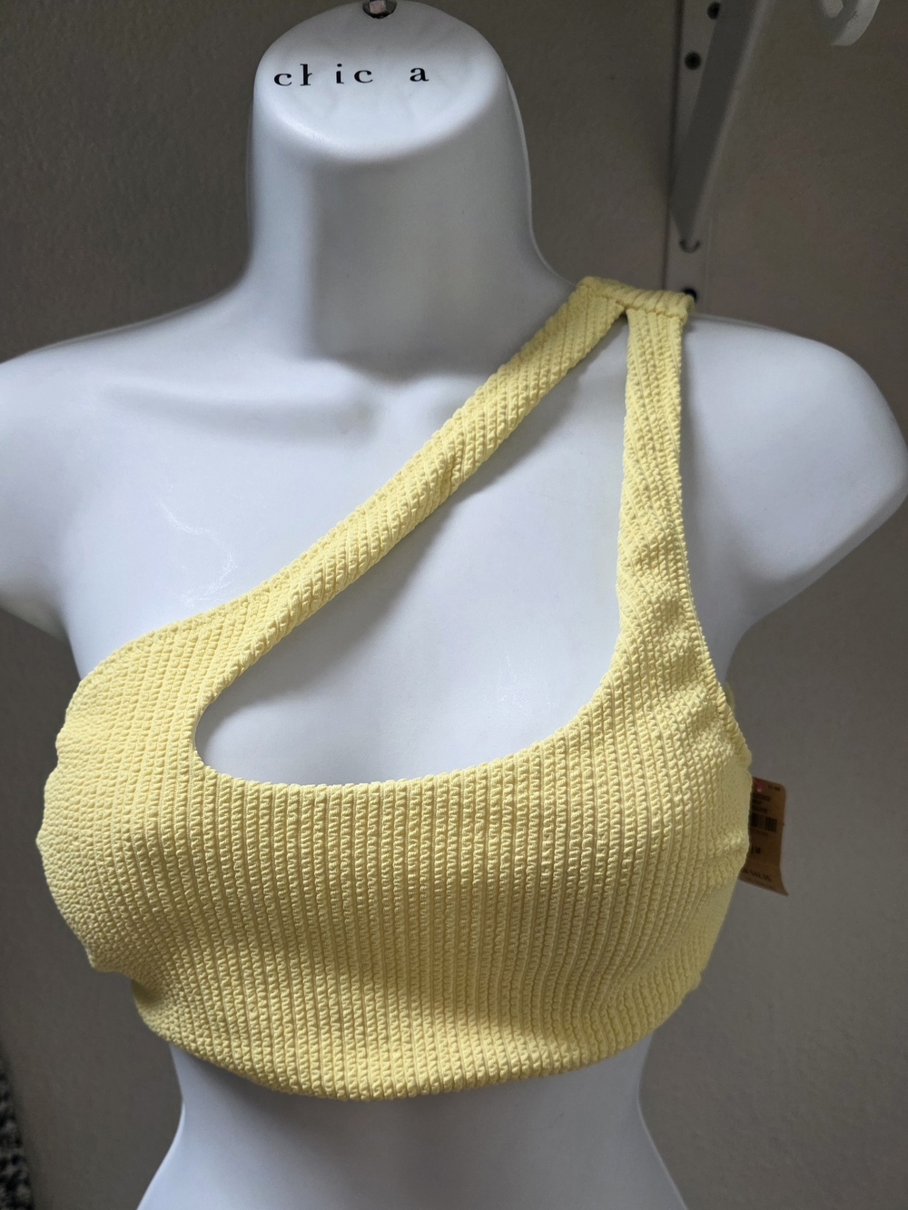 Victorias Secret PINK Yellow Textured One-Shoulder Swim Top Size Medium